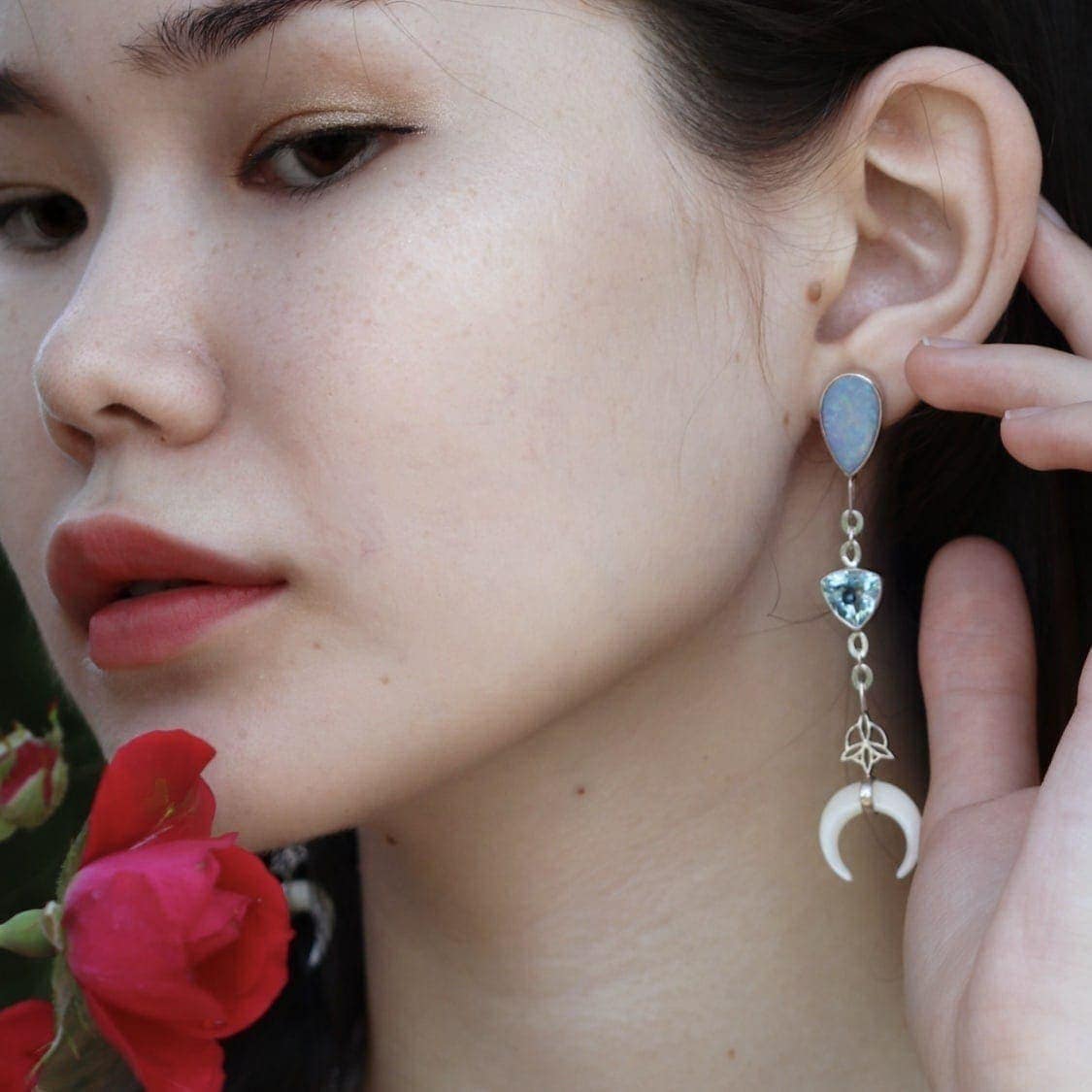 handmade symbolic spiritual jewellery sustainable fashion boho bride opal moon earrings