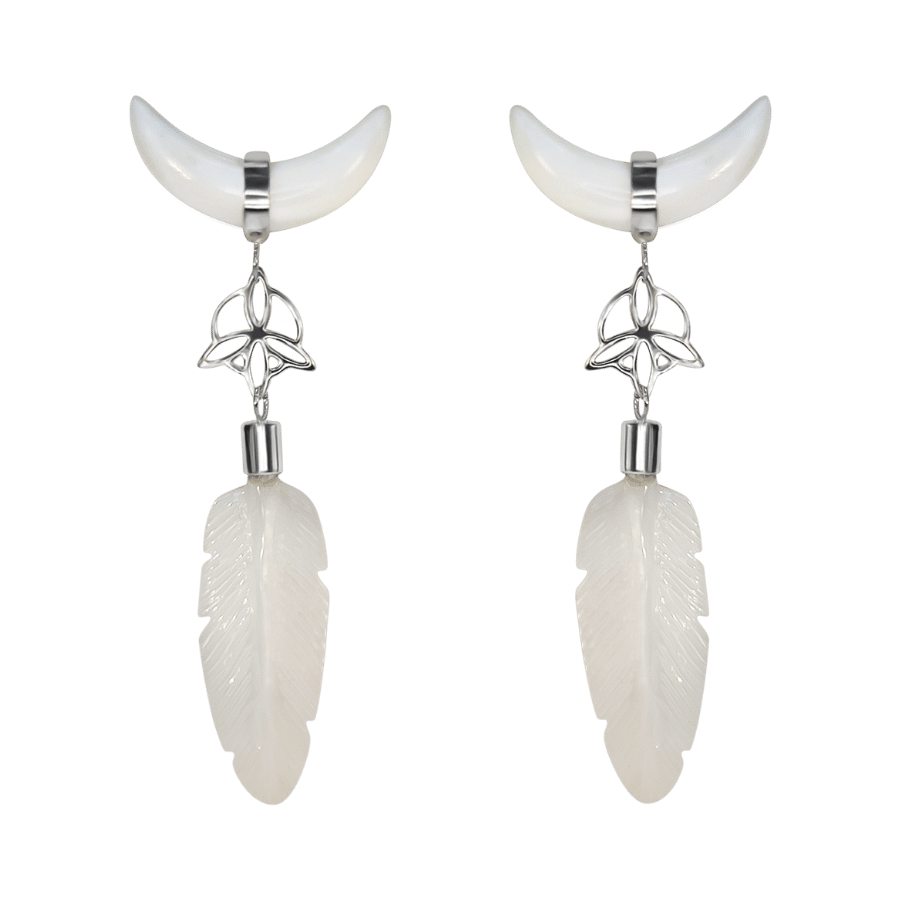 neila nilow feather moon shell earrings white witch jewellery